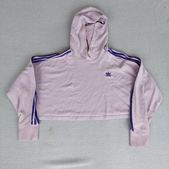 adidas Tops - Adidas Hoodie Womens Small Purple Originals Cropped‎ 3-Stripe Trefoil Sweatshirt